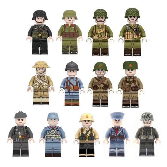 Yousheng 10 Pcs 1.7" Mini WWII Soldiers Figures Model Set Military Building Block Toys with Weapons Gift for Christmas Stockings Birthday Easter