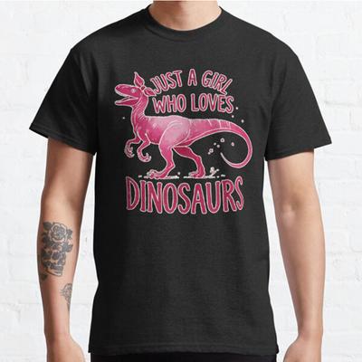 Herren Mode Lässig Kurzarm Nur Ein Mädchen Das Dinosaurier Liebt Rosa Schwarz T-Shirts Klassische Oversized T-Shirts