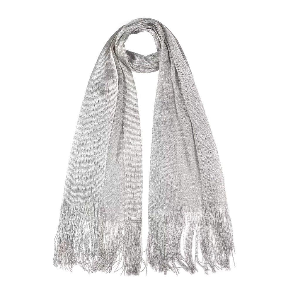 Sunscreen Lace Tassels Silk Scarf Thin Neck Cover Bright Hollow Shawl Fashion Bib Golden Silvery Shiny Scarves