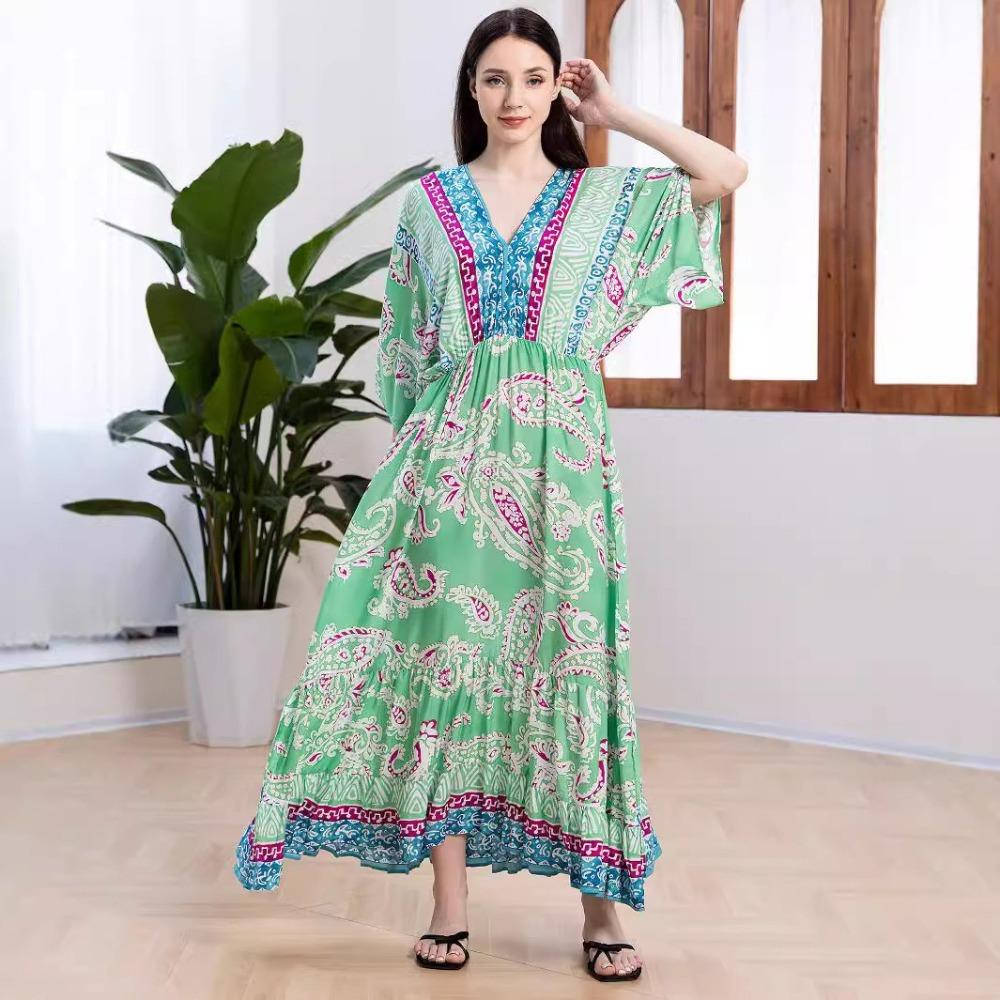 Plus Size Boho Kaftan Dress, Women's Plus Maxi Cover Up Dress