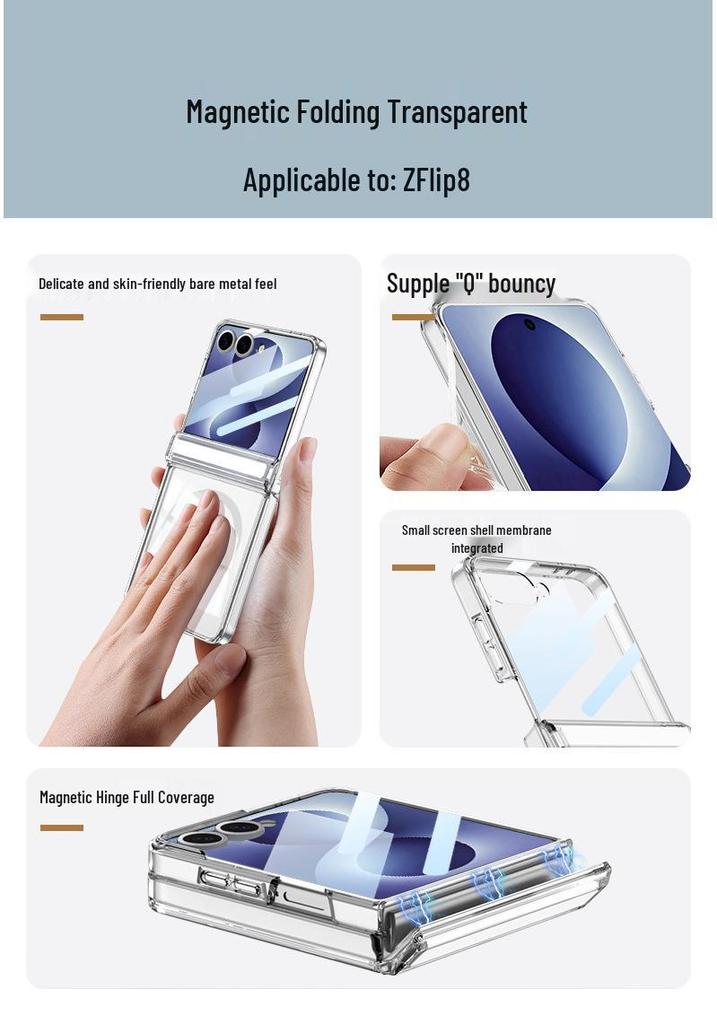 Samsung Z Flip 8 Case: Transparent, Magnetic, Wireless Charging, Soft Airbag Design, Solid Color.