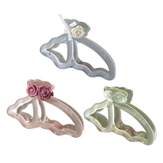 Hair Claw Hollow Butterflies Design 3D Rose Flower Decor Hair Clip Non-slip Teeth