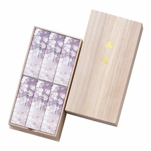 [.co.jp Exclusive] Uno Chiyo's Light Ink Cherry Blossom Incense, Paulownia Wood Box, 6 Boxes, Pre-Wrapped, Nippon Kodo, Made in Japan, Cherry Blossom