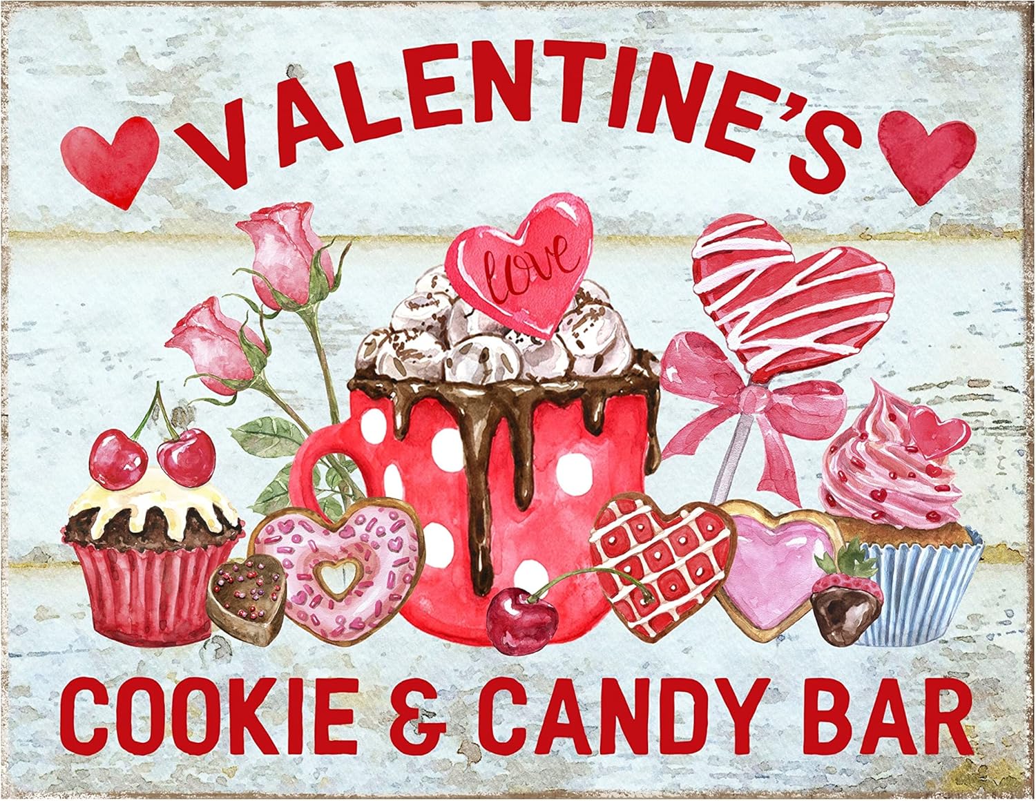 

Retro Metal Tin Sign Valentines Day Cookie Candy Bar Poster Cupcake Wreath Sweet Treat Attachment Funnaluminum 20x30cm（7.8x11.8inch）