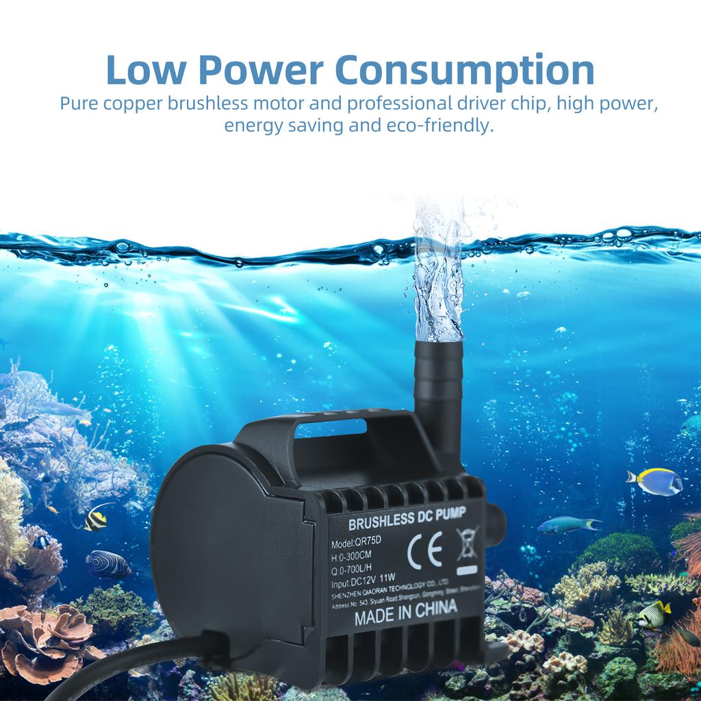 Fountain Pump   Submersible Pump  12V 11w 6.5ft   Female Plug for Fish   Pond Tabletop Fountains