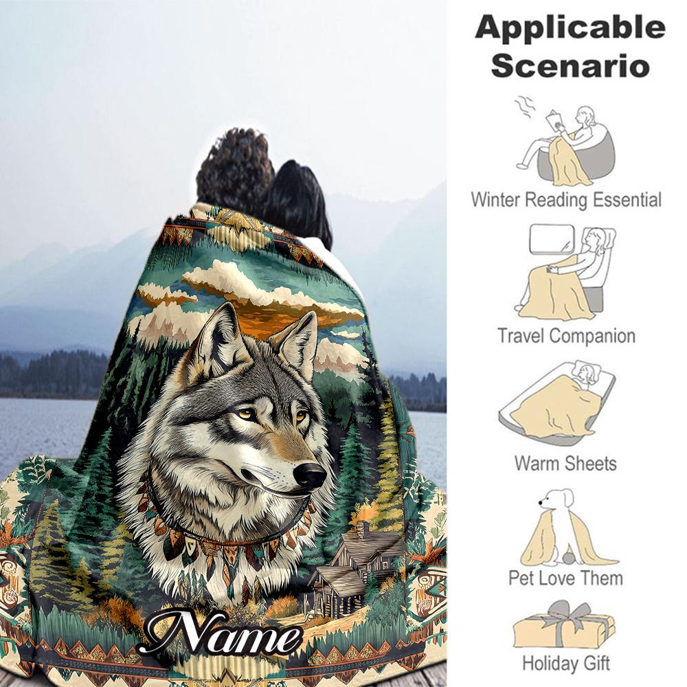 Wolf Jungle Customize Text Blanket Throw Personalized Blanket Ultra-Soft Great for Sofa Bed Nap Chair Four Seasons Universal