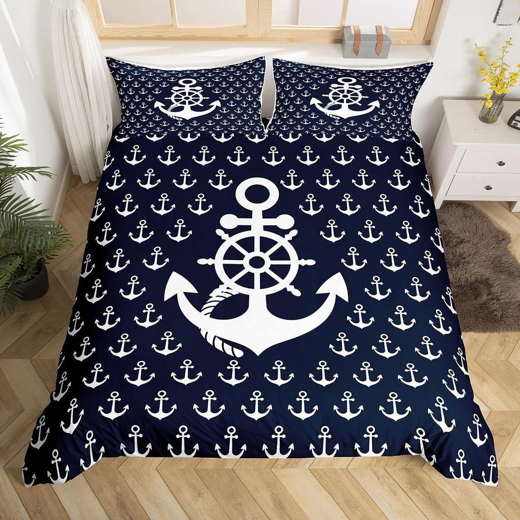 Anchor Duvet Cover Sets For Teens Adults Queen Quilt Covers Lightweight Down Room Decor 2 Pillowcases 1 Duvet Cover No Comforter