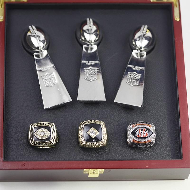 1981, 1988, 2021 Cincinnati Bengals AFC Championship Ring with 10cm Trophy Gift Box