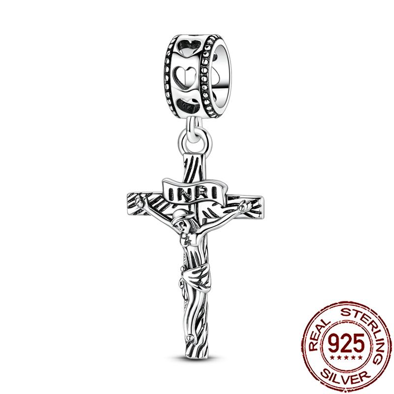 Charms Copper Angel Crucifix Cross Dangle Religious Beads Fit Snake Chain Bracelet Necklace Women Diy Jewelry