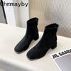 Autumn Winter Rhinestone Square Toe Stretch Slim Women Ankle Boots Street Style Banquet Party High Heel Short Botas Mujer