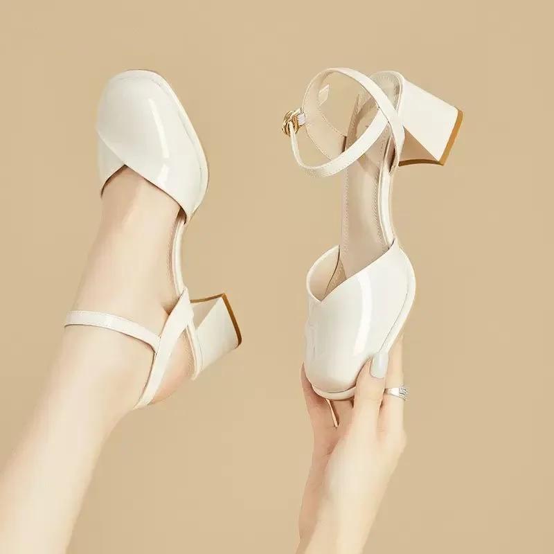 Fashion Female Pink Comfort Spring & Summer Hollow Out Office High Heel Shoes Women Fashion Black Leather Shoes