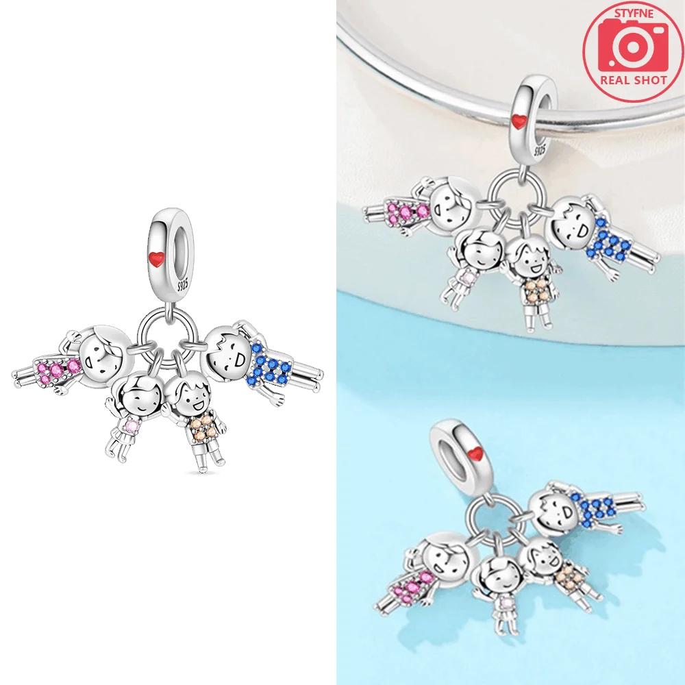 Original Copper Warm Embrace Family Pendant Mother Pink Heart Symbol Beads Fit Bracelet Diy Jewelry Fine Gift Accessory