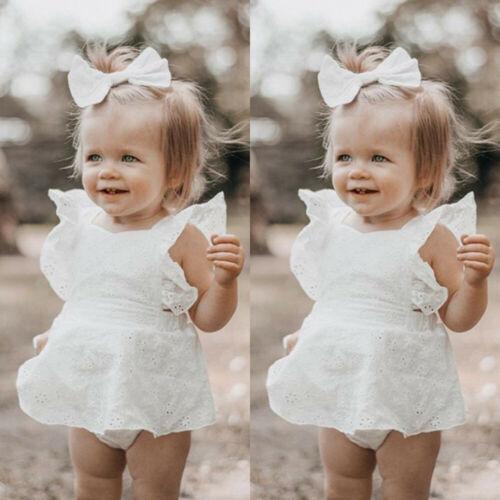 Baby Girls Ruffle Romper Dress, Sleeveless Lace Solid Color Summer Tutu Bodysuit+Bowknot Headband