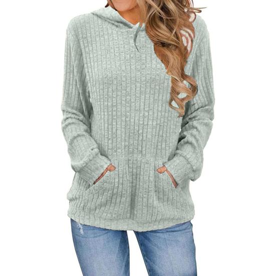 Women Knitted Sweater Hooded Long Sleeve Loose Fit Ribbed Knitting Pullover Tops with Pockets Casual Solid Color Autumn Knitwear