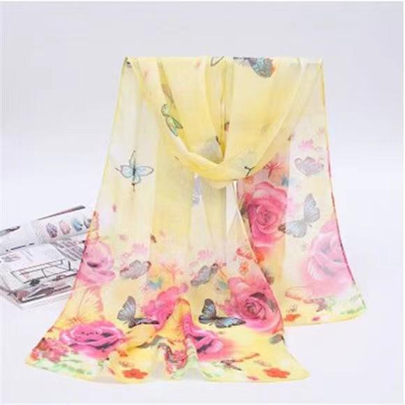 Spring & Summer Silk Chiffon Scarf for Women – Versatile, Fashionable, Sun-Protective, Printed Headscarf