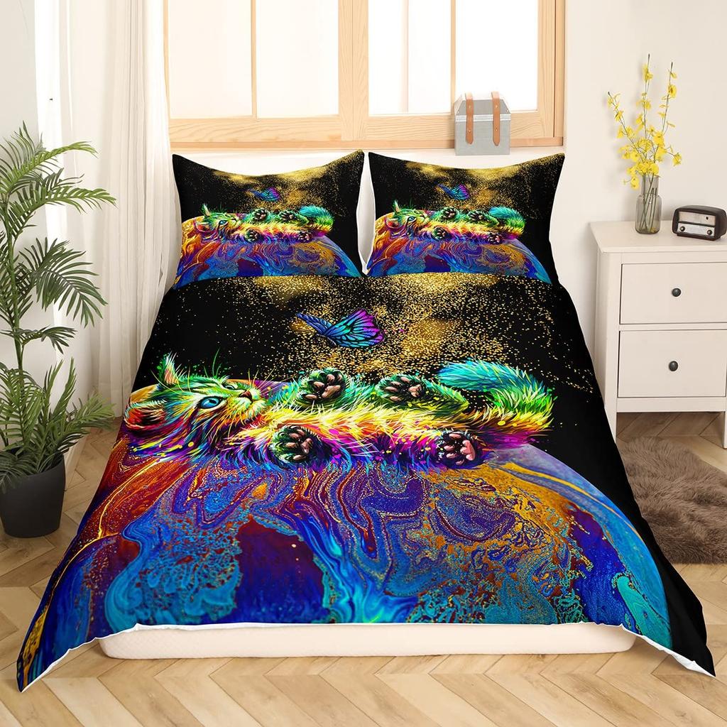 Comforter Golden Butterfly King/Queen Sizepretty Blue Butterfly Bedding Set Women Insect 2/3Pcs Comforter