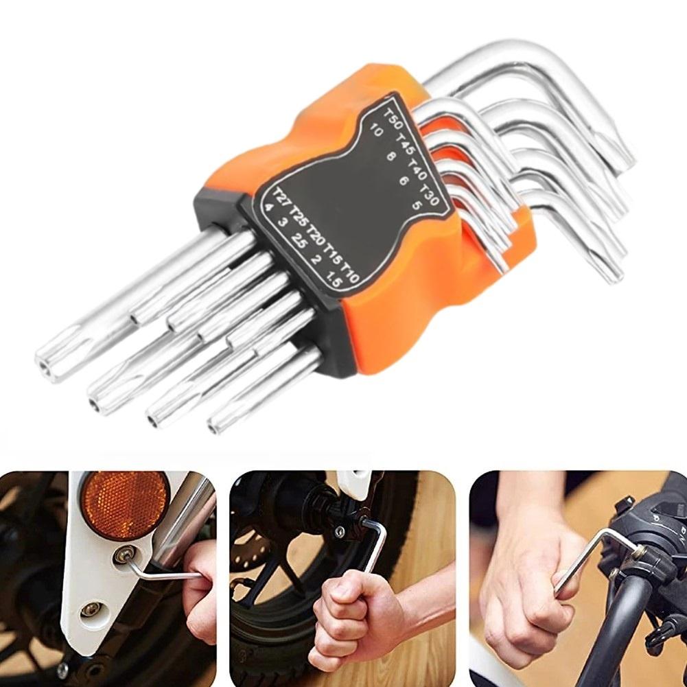 Professional Maintenance Star Wrench Set L-Type Star Keys Star Wrench Kit Set Silver Heat Treated Construction