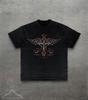 Grunge Rhinestone Cross Graphic Tee, Y2K Bedazzled Angel Wing T-Shirt for Men Women, Crystal Cross Top, Emo Alt Gothic Clothing, Unisex