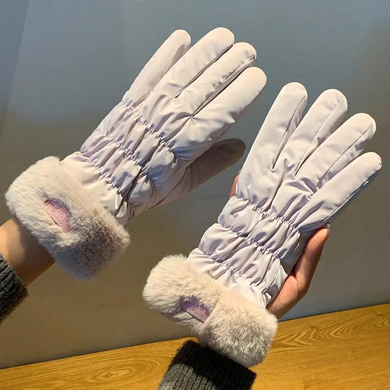 2025 New Women Winter Warm Gloves Cute Touchscreen Riding Waterproof and Cold Proof Plus Thick Plush Cotton Gloves