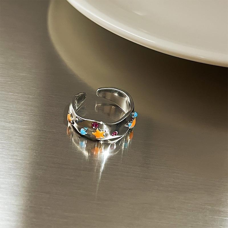 Style Contemporary Ins Adjustable Ring For Women With Colorful Flower And Motif Star