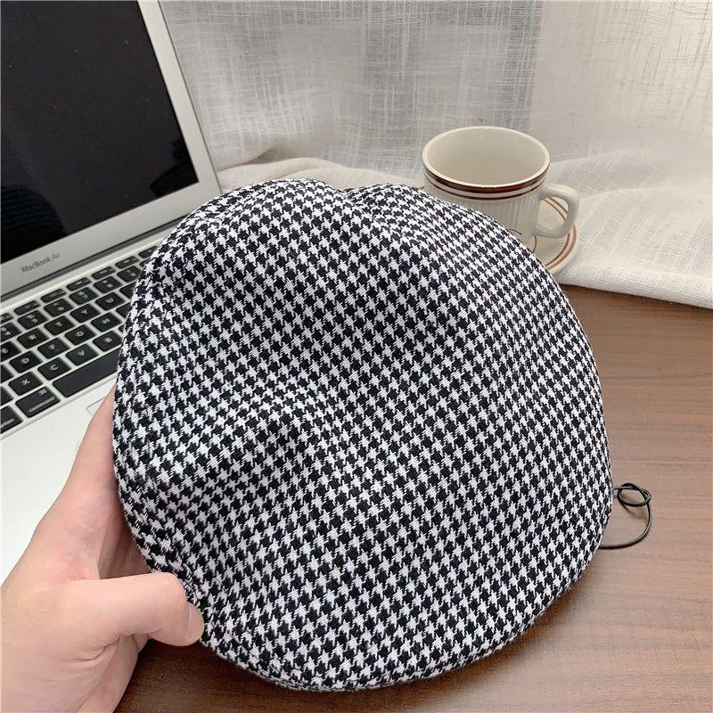 Vintage Plaid Hat With Chain Cool Fashionable Japanese Beanies Metal Patch Beret Elegant Sweet Trendy Street Painter Hat