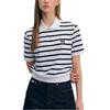 MLB Striped Casual Sports Short Sleeve Summer Breathable Polo Shirt Women Tops White 3FPQV0143-50IVS