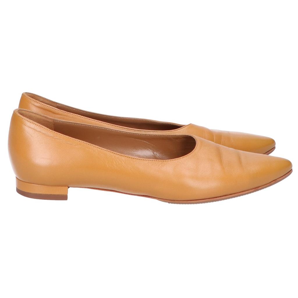 MANOLO BLAHNIK Leather pointed toe flat pumps/ shoes 37 1/2 BrownUsed