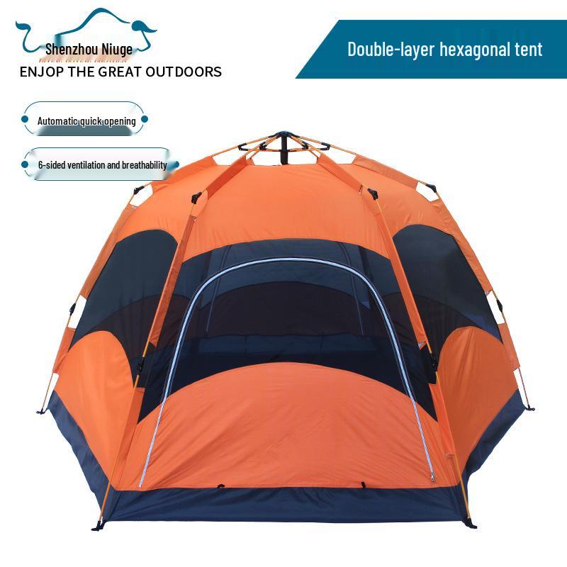Hexagonal Camping Tent: 6-10 Person, Large Space, Automatic, Portable, Rainproof & Sunproof - Quick Setup, No Assembly Needed.