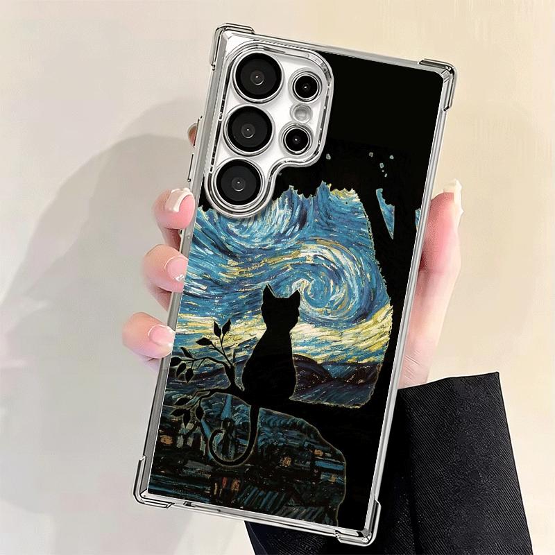 Black Cat Aesthetic Pattern Plating Phone Case For Samsung Galaxy S24 S25 FE S26 Edge S23 Ultra S22 S21 Plus S20 Anti-Fall Airab