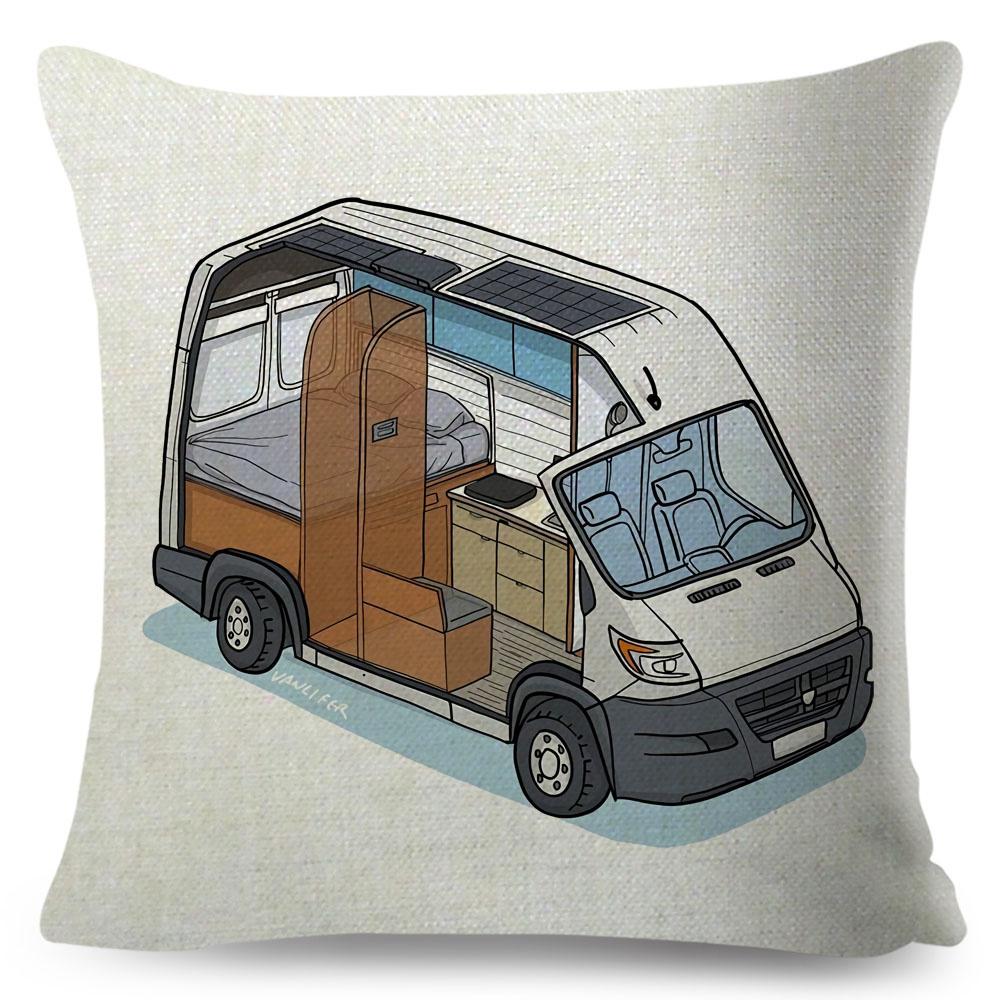 Van Life Pillow Case Decor Cartoon Camper House Travel Car Cushion Cover for Sofa Home Children Room Vanlife Pillowcase 45x45cm