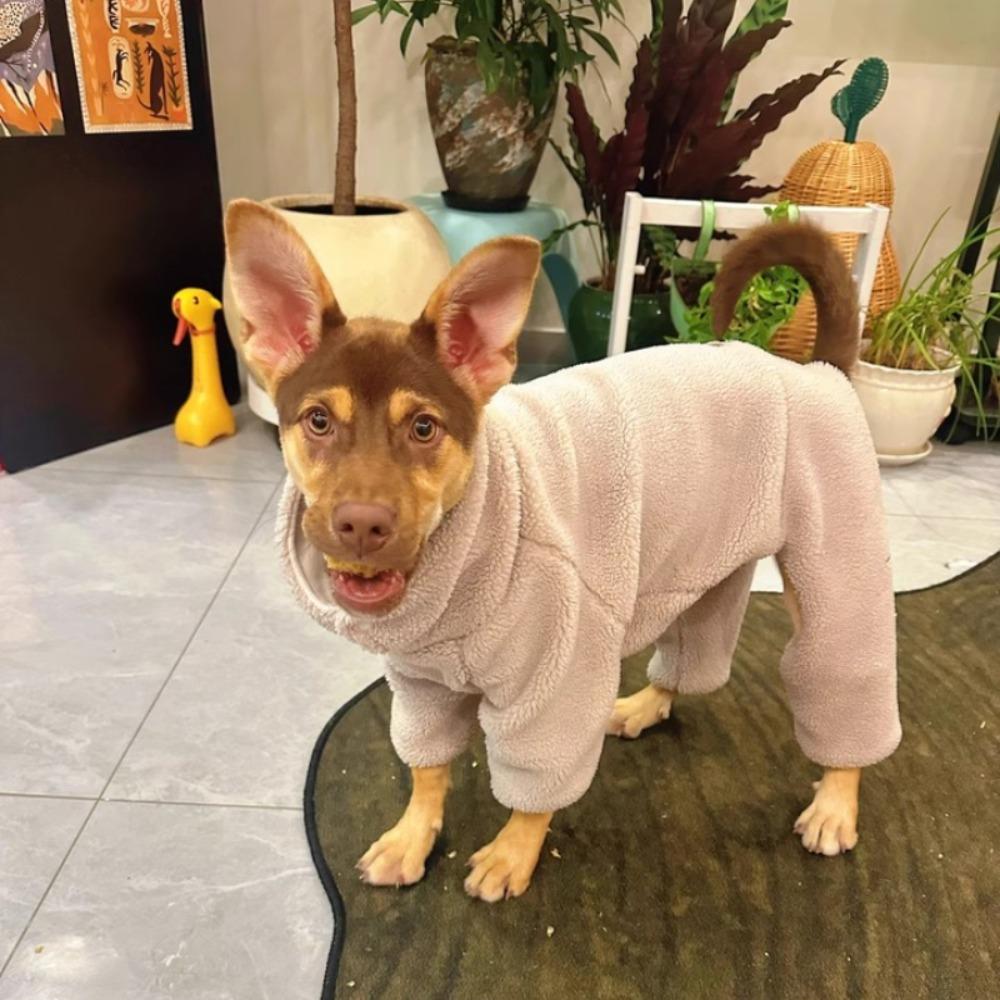 Winter Fleece Dog Jumpsuit,Four Feet Pet Rompers Pajamas,Puppy Outfits Sweater with Warm High Neck Design,For Greyhound Whippet