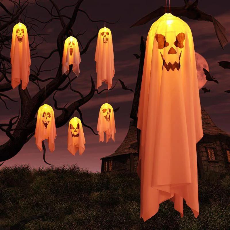Halloween Decorative Lights Fabric Ghost Light Outdoor Scene Atmosphere Props for Backyard Garden Decor Horror Ghost LED Lights