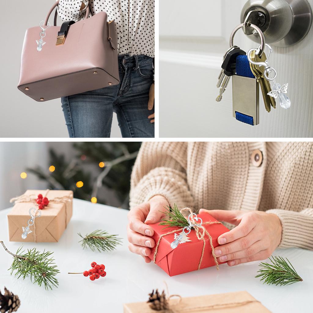 30 Set Guardian Angel Pendant With Angel Keychains Organza Bags Kraft Paper Labels For Shower Party