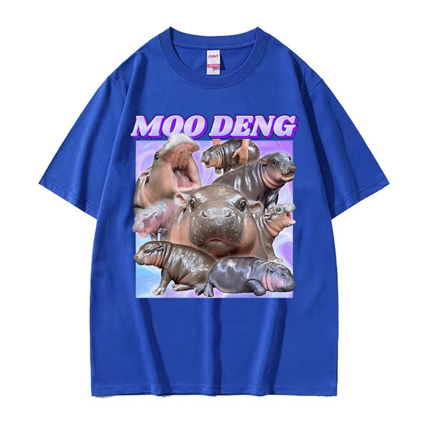Cute Baby Hippo Moo Deng Kawaii Funny T Shirts for Unisex Women Summer Casual Oversized Tshirt Vintage Fashion Pure Cotton T Shirt