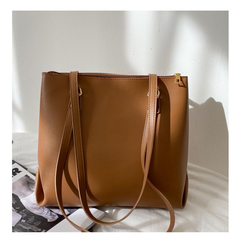 Simple Style Large Capacity Faux Leather Tote Bag for Women Solid Color Casual Shoulder Handbag