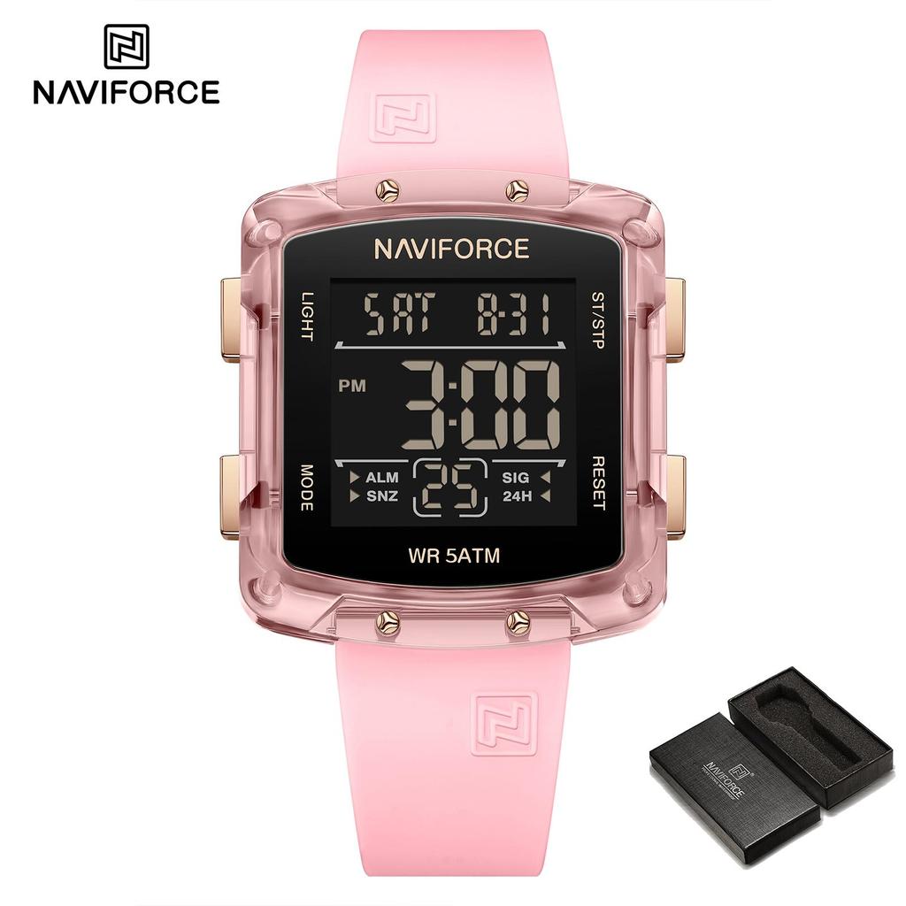 NAVIFORCE Original Unisex Digital Watch for Women Men LCD Display Luminous Pattern Chronograph Silicone Strap Waterproof Boys Girls Watch NF7121