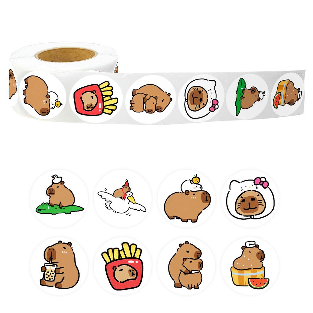 500 Sheets/Roll Capybara Sticker Roll Sticker Creative Hand Account Material Self-Adhesive Sealing Sticker