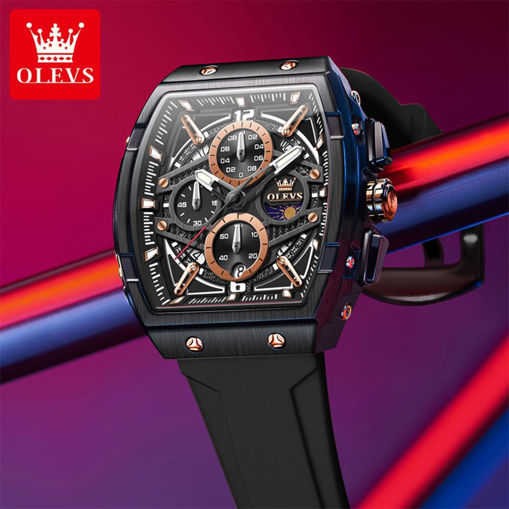 Men's Watches Hollowed Quartz Wristwatch Silicone Strap Tonneau Large Dial Design Waterproof Luminous Watch