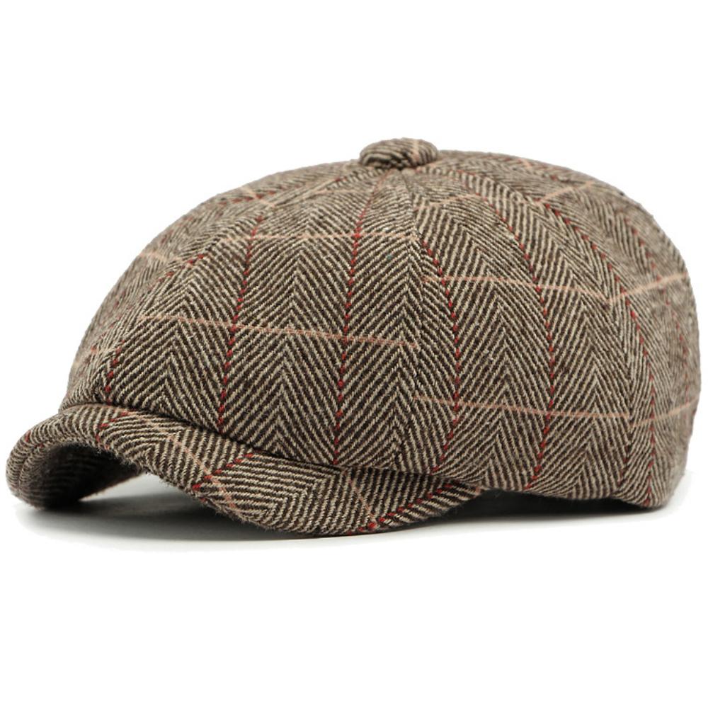 

HT4557 Men Women Berets New Autumn Winter Hat Retro Octagonal Flat Cap Artist Painter Beret Hat Male Female Plaid Ivy Beret Cap 55-59 Elastic кавовий