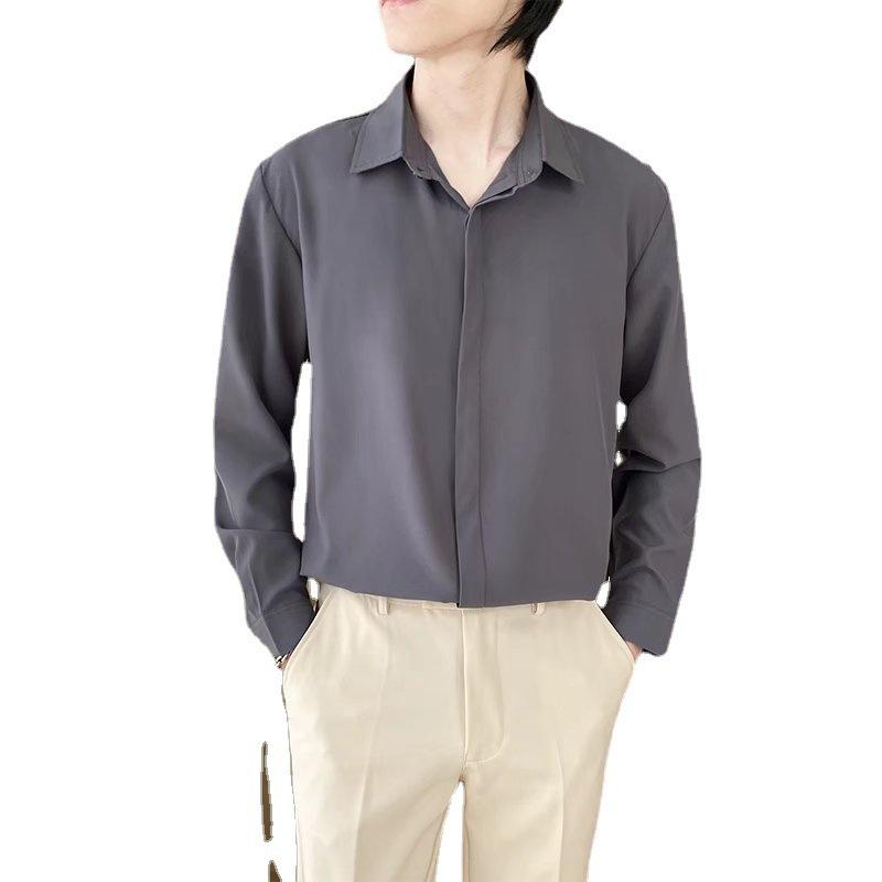 2022 Spring Men's Fashion Casual Long Sleeve Solid Color Shirt - Light Mature Style