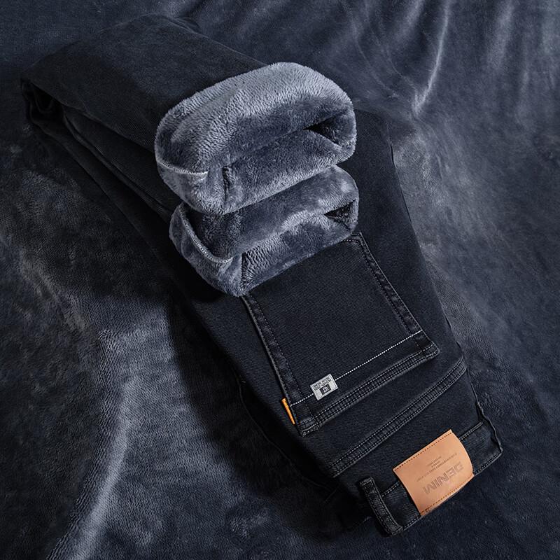Yiliteng Pánské klasické džíny s rovnými nohavicemi podšité fleecem