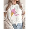 [Casual T-Shirt] Women's Casual 100% Polyester Ice Cream Print Short Sleeve Crew Neck T-Shirt, Regular Length Knit Fabric Top for All Seasons