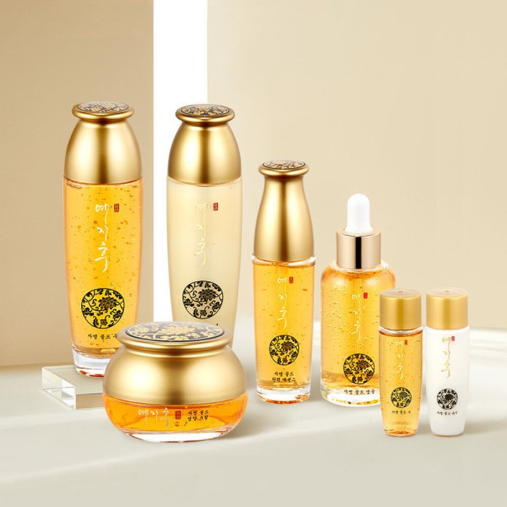 YEZIHU Oriental Medicine Gold 5-Piece Set Skin Lotion Ampoule Essence Nutritious Cream Wrinkle Improvement Basic Cosmetics Set Additional Mask Pack