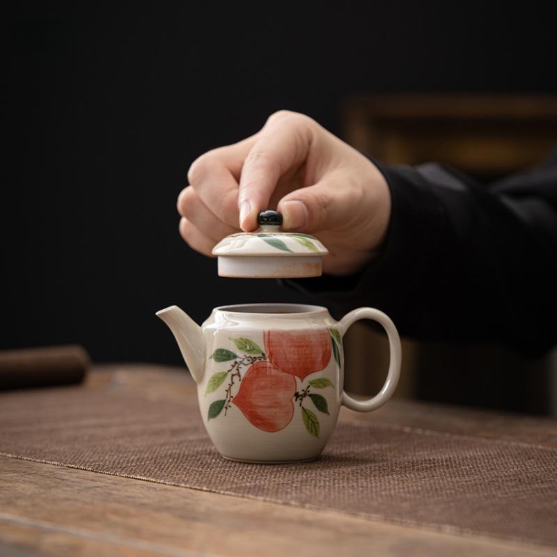 Hand Drawn Beautiful Peach Flowers Teapot Tea Maker Tea Kettle Tea Ceremony Lady Tea Set Kungfu Tea Set Single Pot Tea Brewing