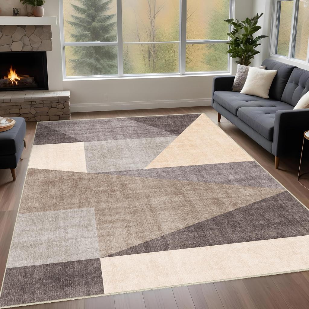 Modern Minimalist Striped Area Rug – Soft Plush Non-Slip Stain Resistant Wear-Resistant Living Room Carpet Floor Mat