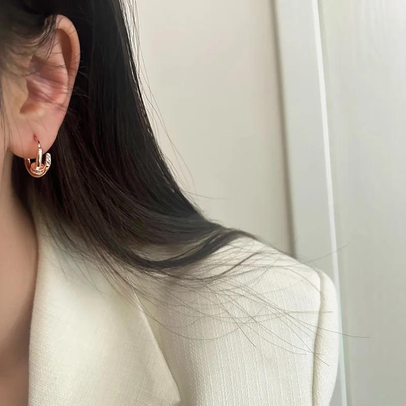 925 Sterling Silver Minimalist Zircon Hoop Earring for Women Trendy Round Fine Jewelry Tool Light Luxury Accessories