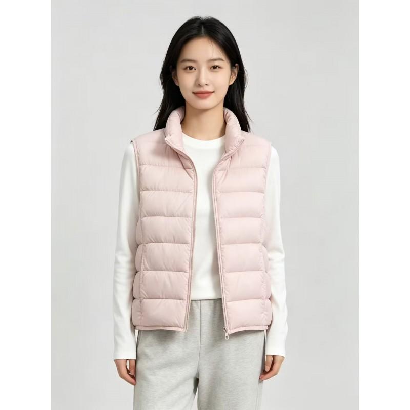 Womens Short Puffer Vest With Stand Collar 50% White Duck Down 9 Colors Loose Fit Fall Winter Outerwear