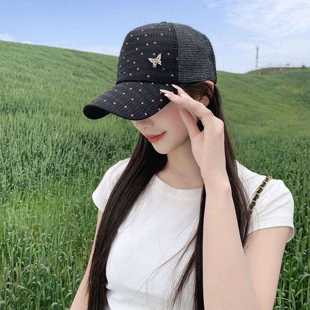 Sequin Sport Peaked Hat Adjustable Summer Sun Hat Simple Mesh Baseball Hat Running