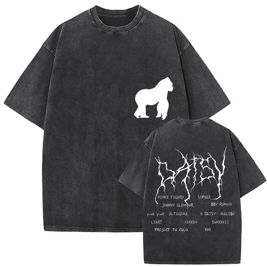 Vintage Washed Rusowsky Madrid Daisy Tour  Print T Shirts Mens Hip Hop Fashion Pop Short Sleeve Tshirt Man Fans Streetwear S
