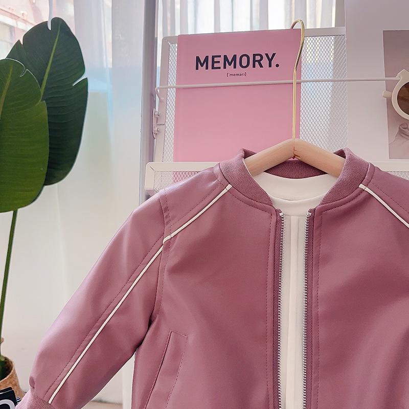 Girls' Spring & Autumn Leather Jacket & Pleated Skirt Set - BCA389